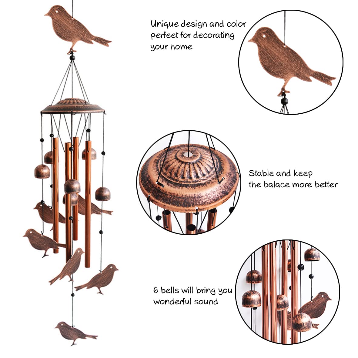 Amazon.com : BlessedLand Bird Wind Chimes-4 Hollow Aluminum Tubes